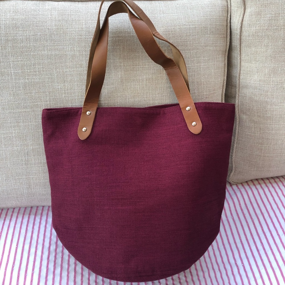 PELOTON Pink/Burgandy Tote with leather handles